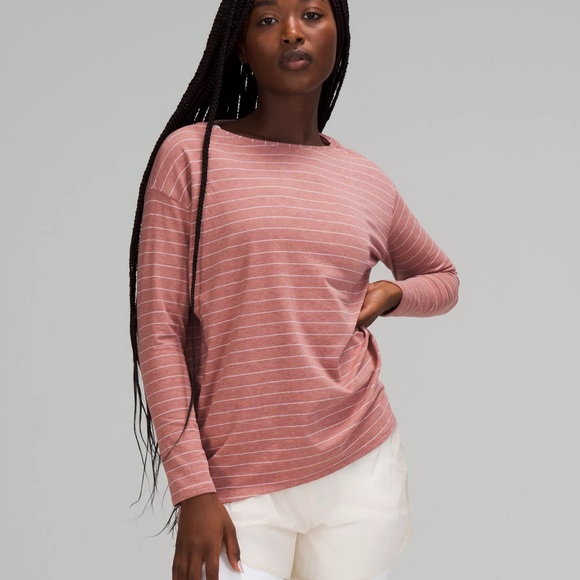 lululemon athletica Tops - Lululemon// EUC Back In Action in Serve Stripe Heathered Spiced Chai White